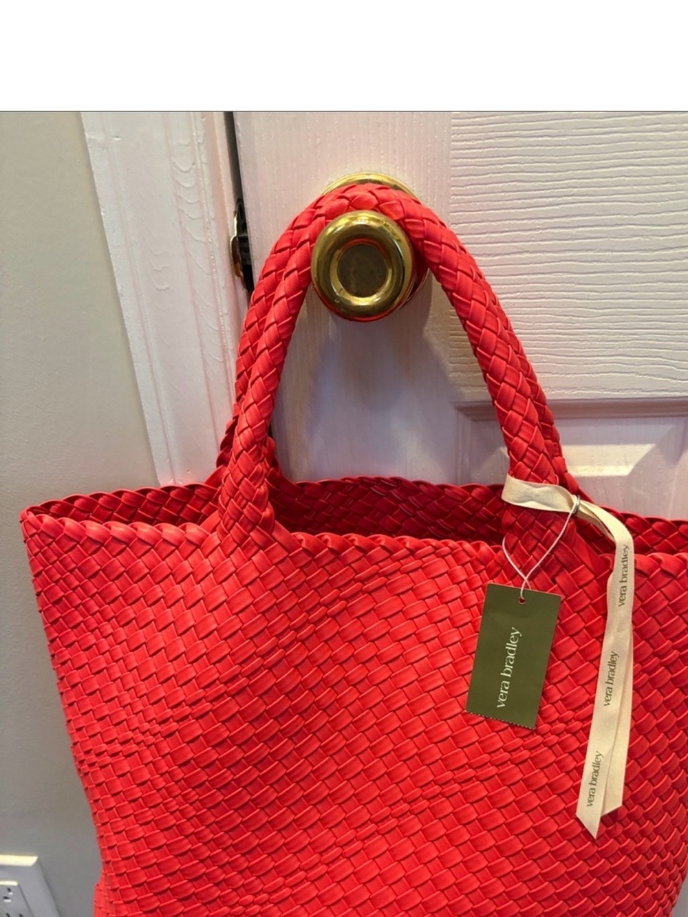 Vera Bradley Bright Red Woven Hathaway tote